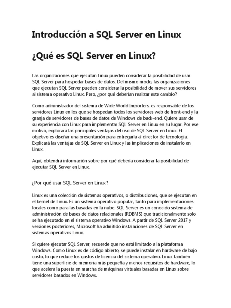 Introducción A SQL Server en Linux | PDF | Servidor SQL de Microsoft ...