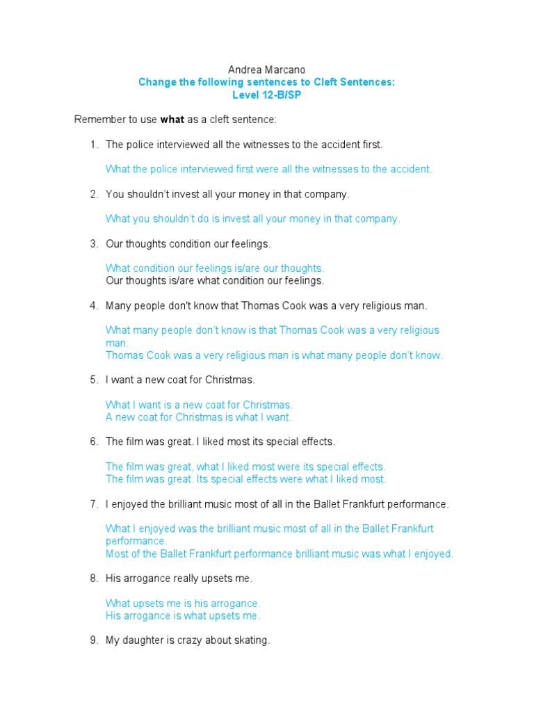 Cleft Sentences Practice Exercises | PDF | Marie Curie