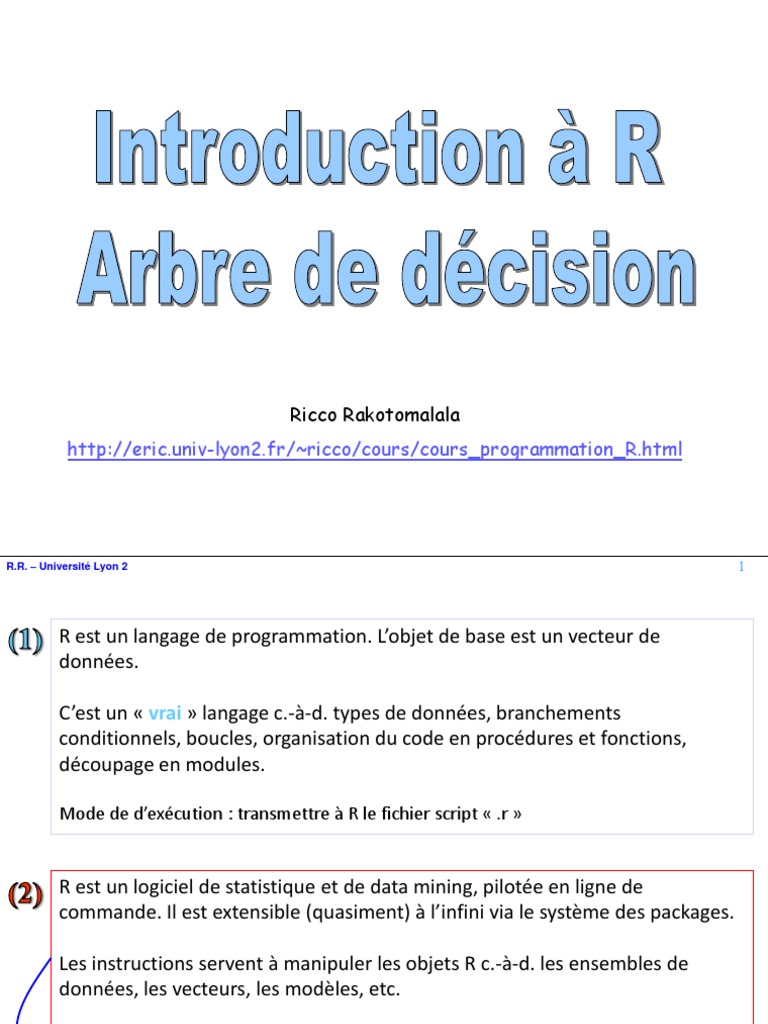 Introduction à la Programmation R et Arbres de Décision | PDF | Fichier ...