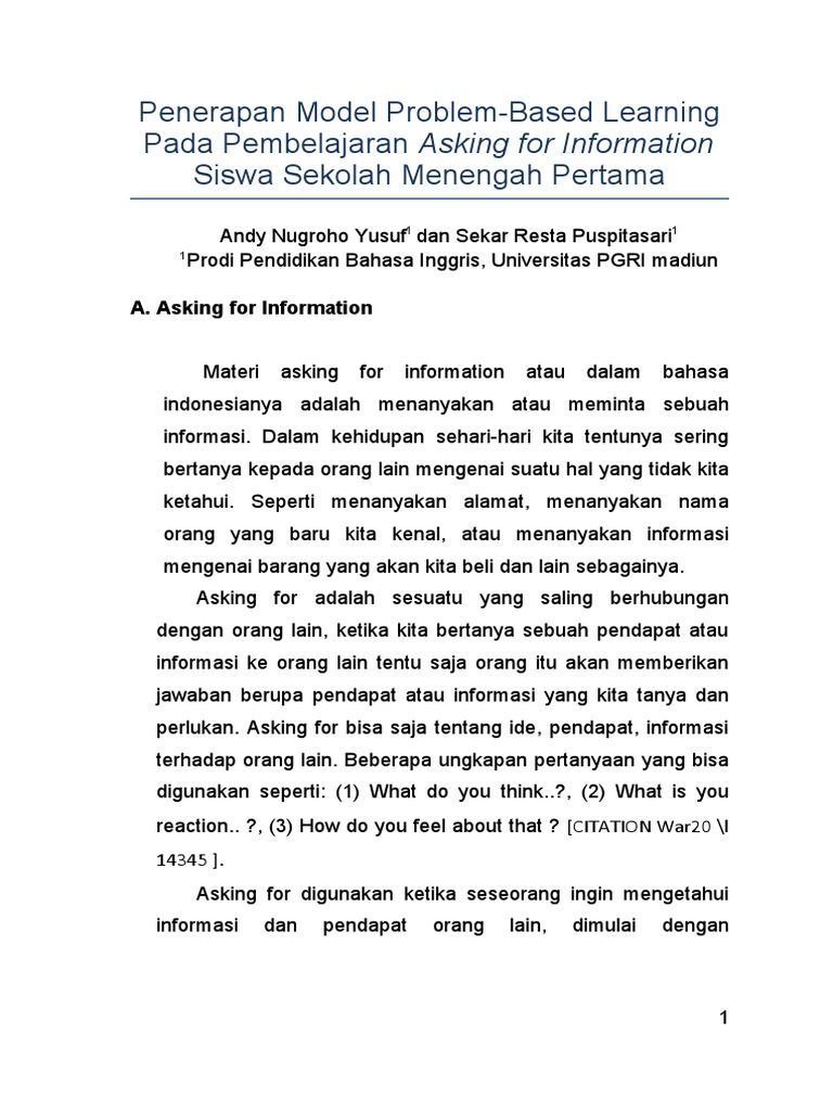 Penerapan Model Problem-Based Learning pada Pembelajaran Asking for ...