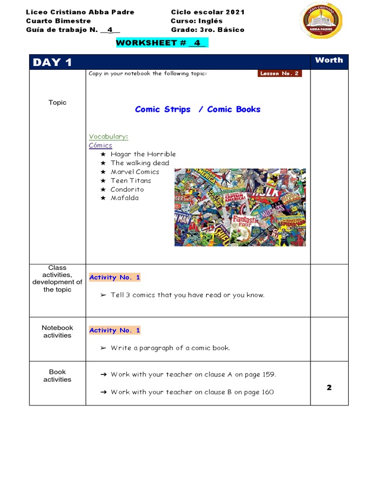 Comic Strips / Comic Books: Worksheet # 4 | PDF | Cognitive Science ...