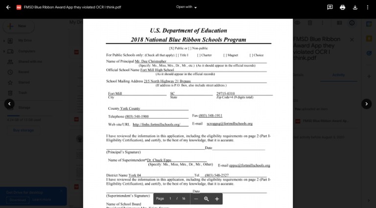 Fort Mill High School Blue Ribbon Application | PDF | Computing ...