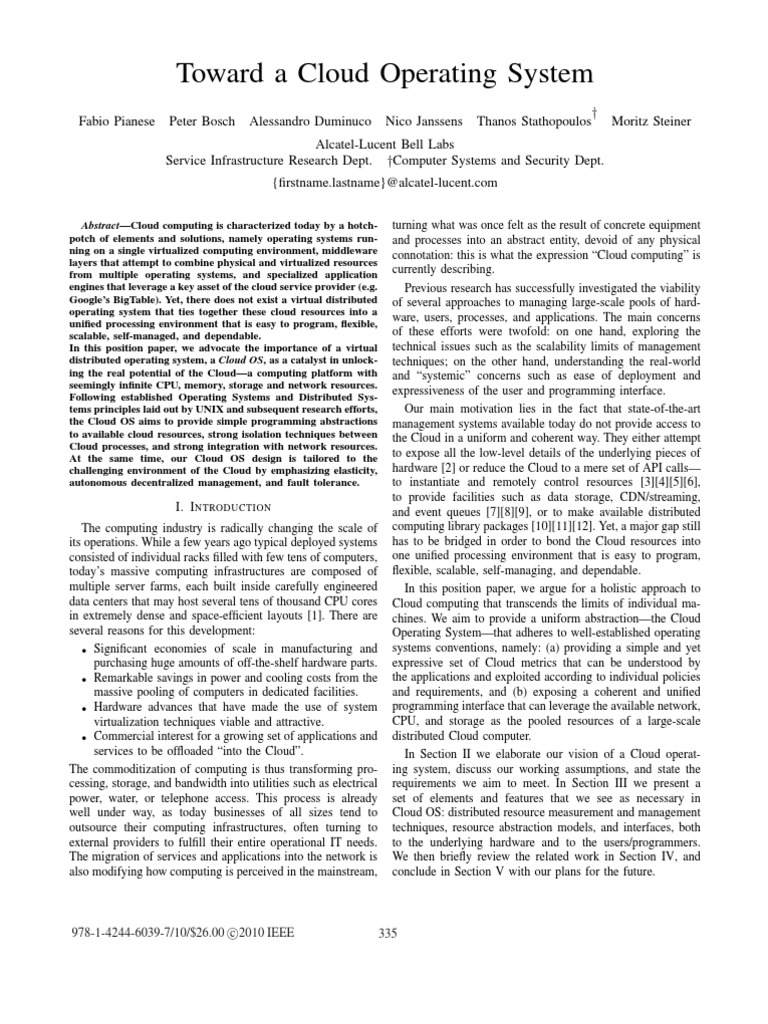 Defining a Cloud Operating System | PDF | Cloud Computing | Operating ...