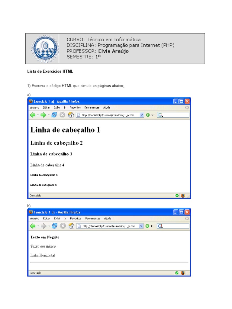 Exercicios HTML | PDF | Html | Engenharia de Software