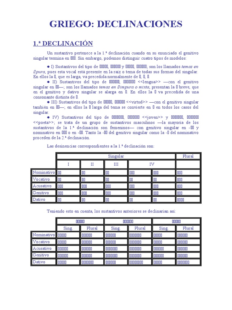 Griego Declinaciones | PDF | Género gramatical | Adjetivo