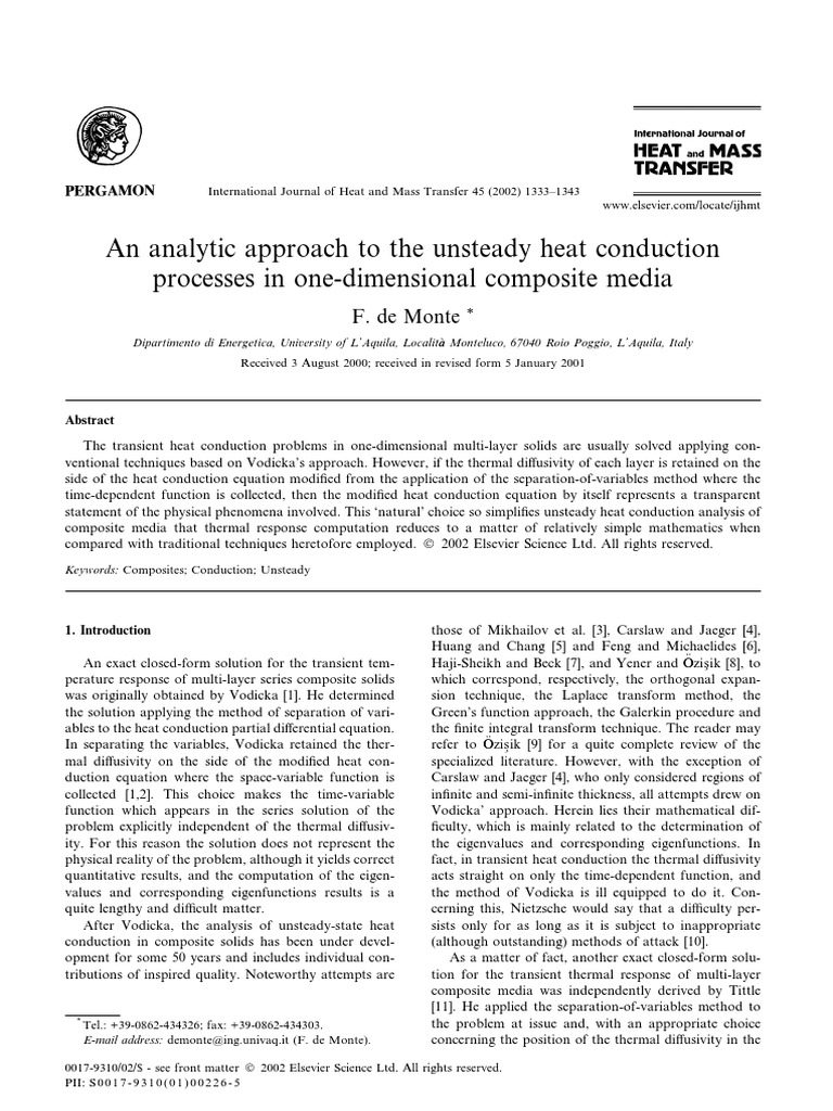An Analytic Approach To The Unsteady Heat Conduction Processes in One ...