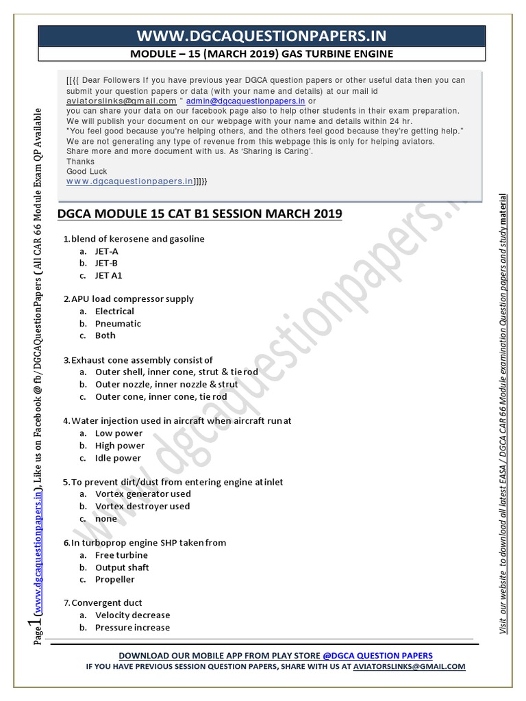 WWW - Dgcaquestionpapers.In: Dgca Module 15 Cat B1 Session March 2019 ...