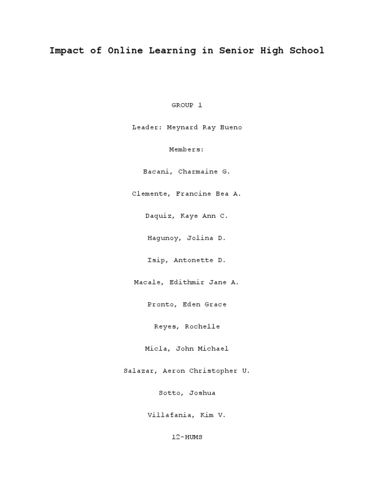 Impact of Online Learning on SHS Students | PDF | Educational ...