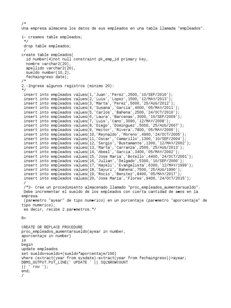 Procedimientos SQL para Gestión de Empleados | PDF | Bases de datos ...