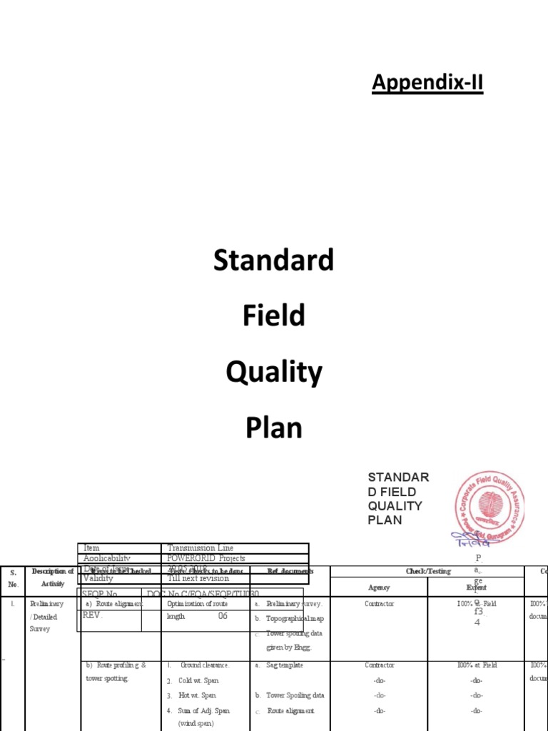 Standard Field Quality Plan for POWERGRID | PDF | Specification ...