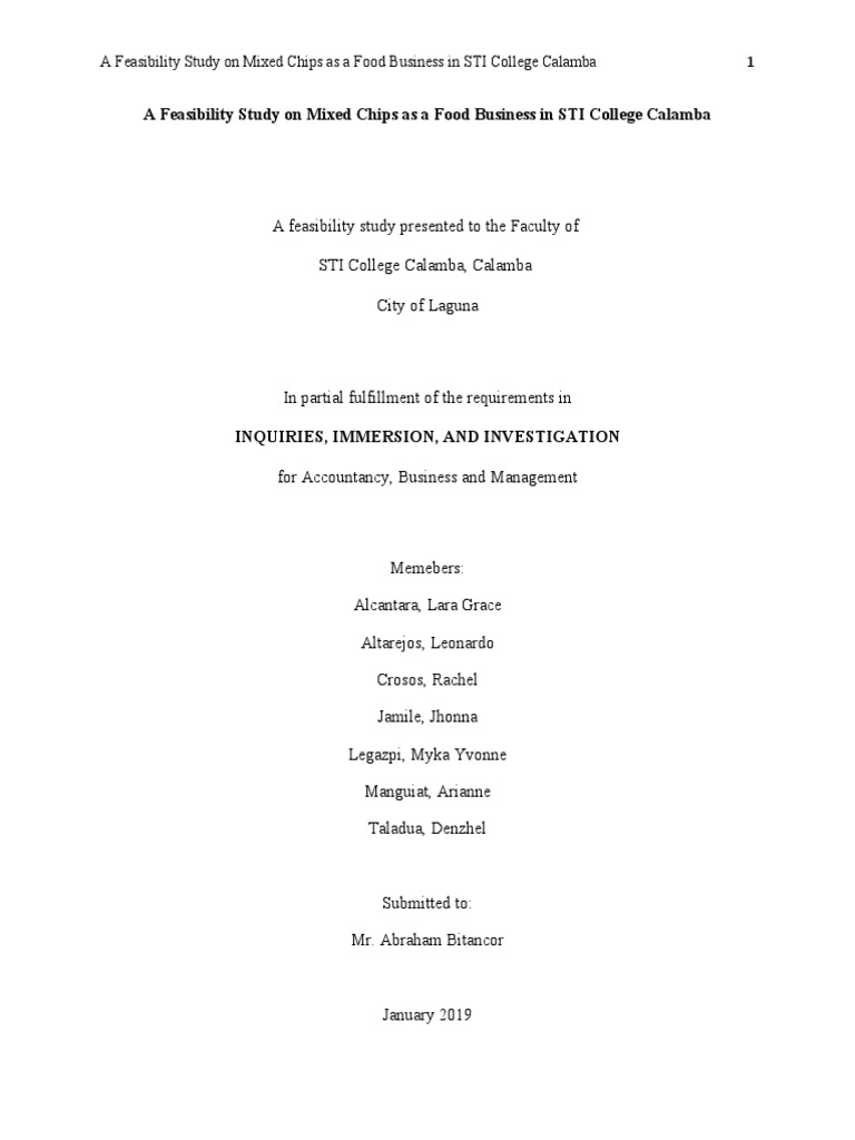 A Feasibility Study On Mixed Chips As A Food Business in STI College Calamba Download Free PDF