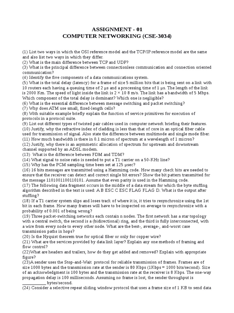 Computer Networking Assignment Questions | PDF | Computer Network ...