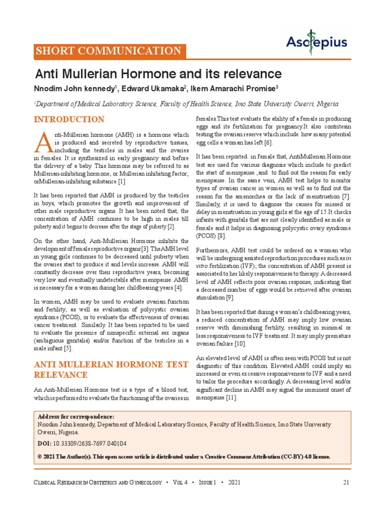 Anti Mullerian Hormone and Its Relevance | PDF | Ovary | Medicine