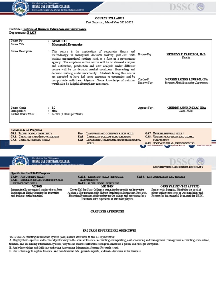 BSAIS Course Syllabus Overview | PDF | Educational Assessment | Test ...