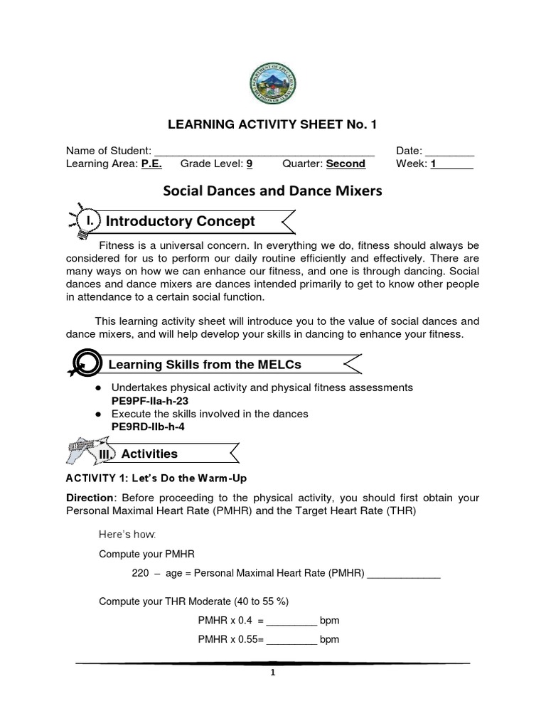 Social Dances and Dance Mixers Introductory Concept PDF Heart Rate