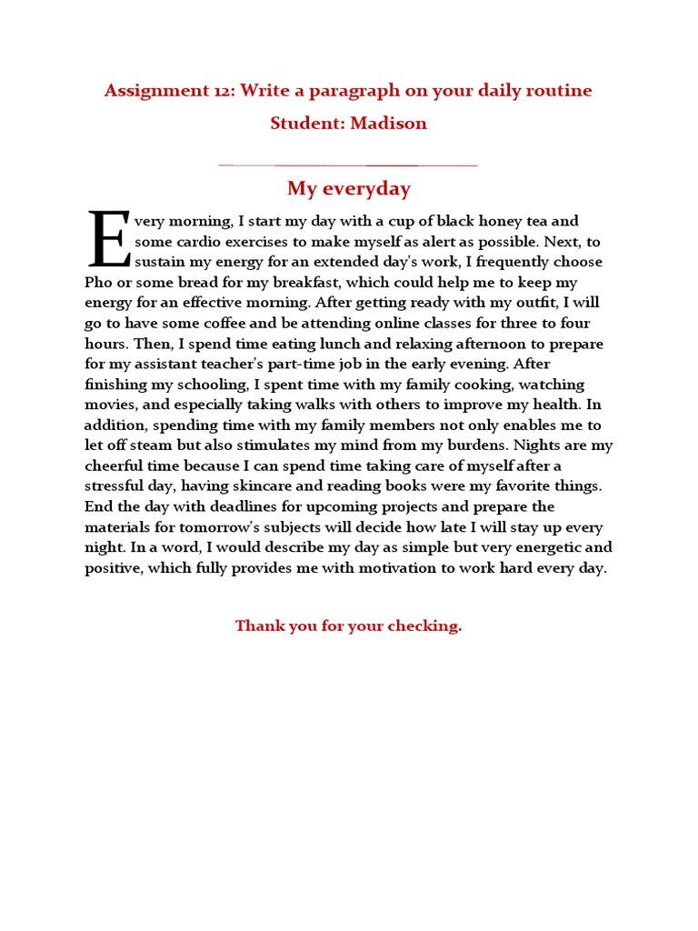 Madison's Energetic Daily Routine | PDF