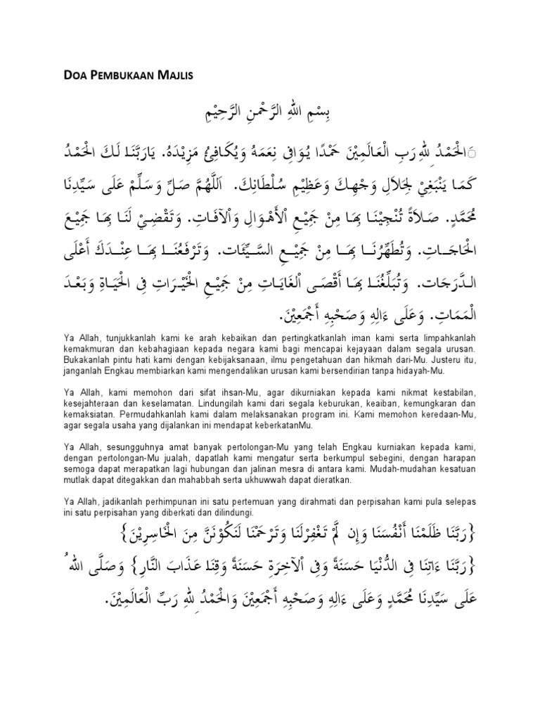 Majlis Rasmi Doa Pembuka Majlis Pdf