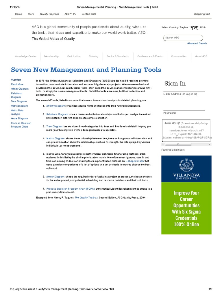 Seven Management - Planning - New Management Tools - ASQ | PDF | Matrix ...