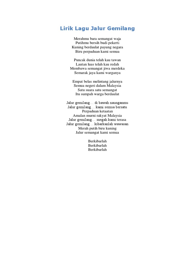Lirik Lagu Jalur Gemilang | PDF