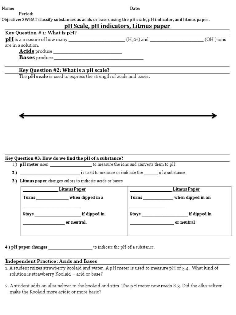 PH Scale, PH Indicators, Litmus Paper PH Acids Bases Key Question 2