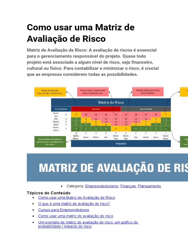 Como usar uma matriz de avaliação de risco para gerenciar riscos de ...