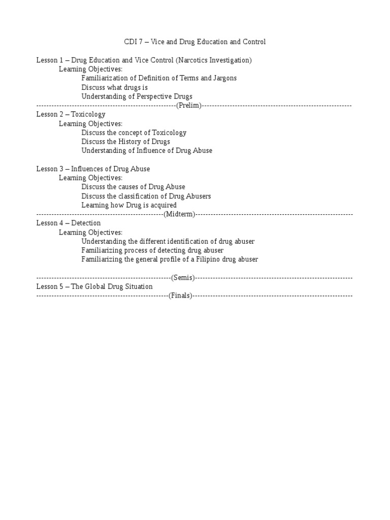 CDI 7: Vice and Drug Control Overview | PDF | Career & Growth | Self ...