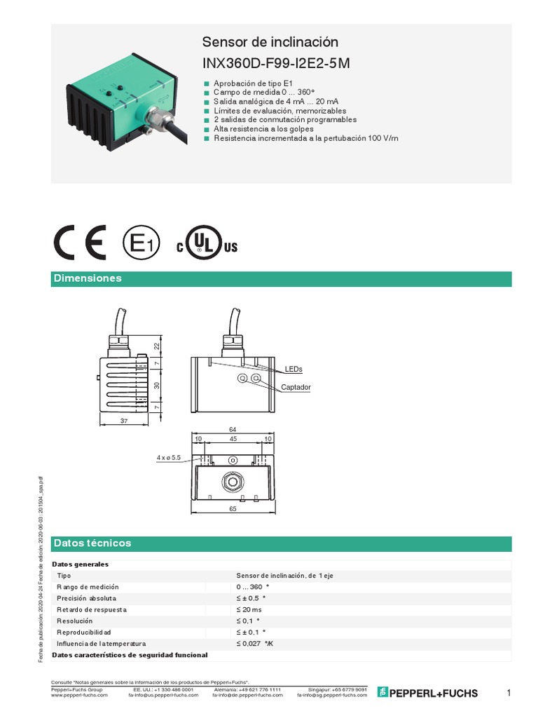 Sensor de Inclinación INX360D-F99-I2E2-5M: Dimensiones | PDF | Diodo ...
