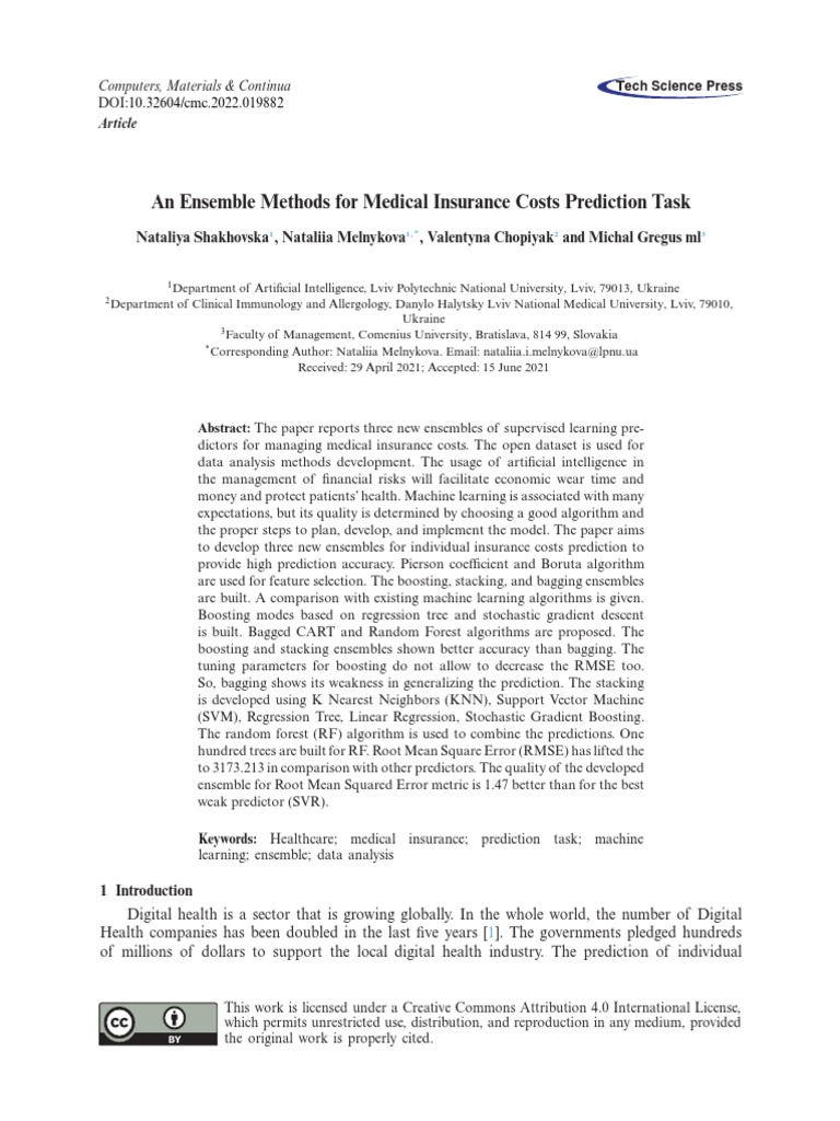 An Ensemble Methods For Medical Insurance Costs Prediction Task PDF Errors And Residuals