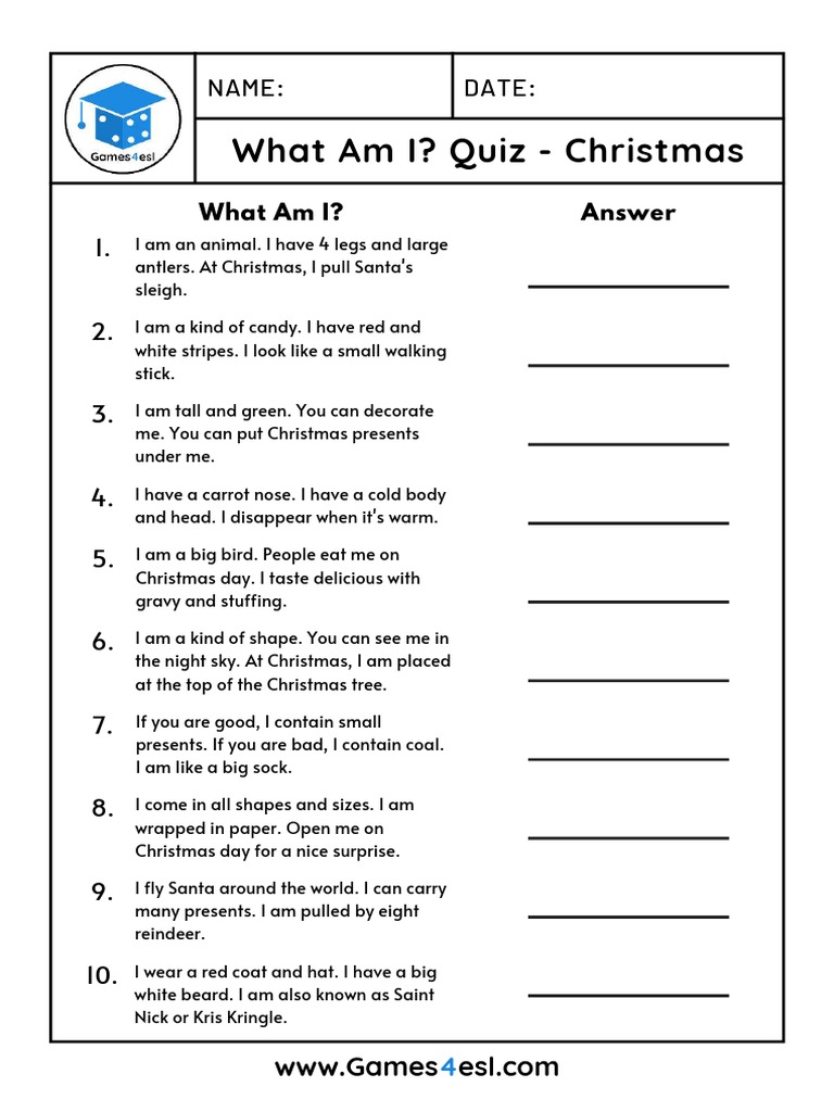 Christmas Quiz With Answers PDF Santa Claus Christmas