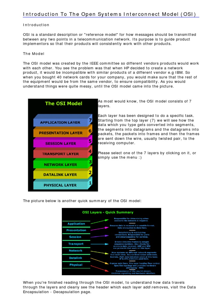 Introduction To OSI | PDF | Osi Model | Internet Protocol Suite