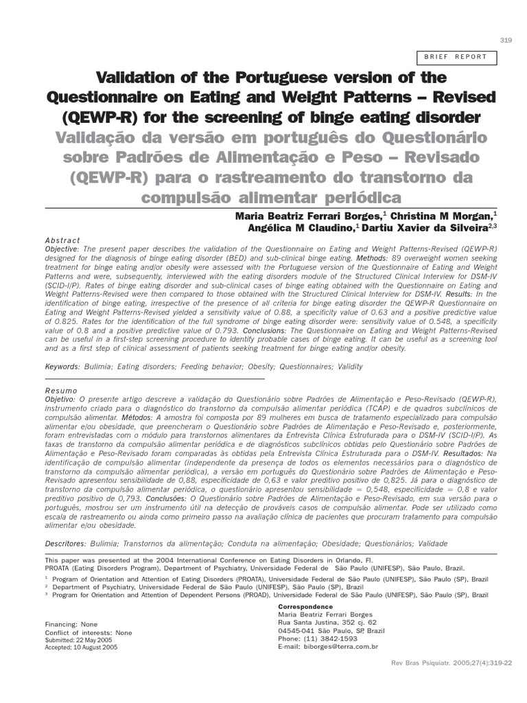 Validation of QEWP-R for Binge Eating | PDF | Binge Eating Disorder ...