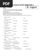 B. Inggris: Soal Ulangan Akhir Semester 2