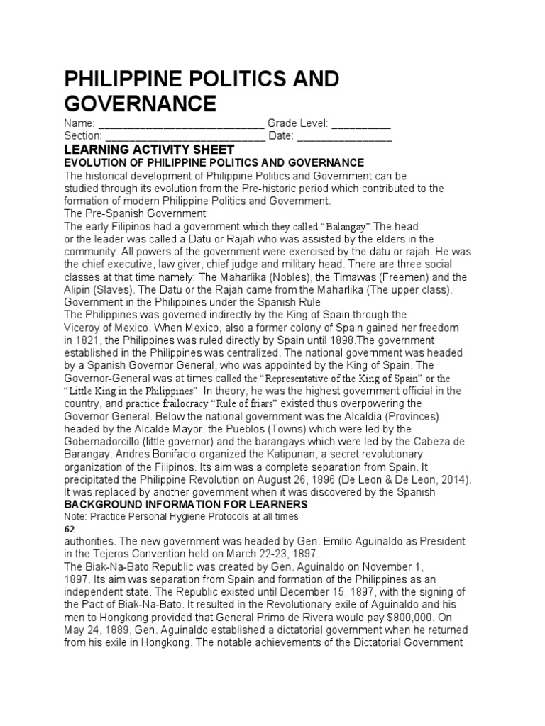 PPG WEEK5 EVOLUTION of PHILIPPINE POLITICS | PDF | President Of The ...