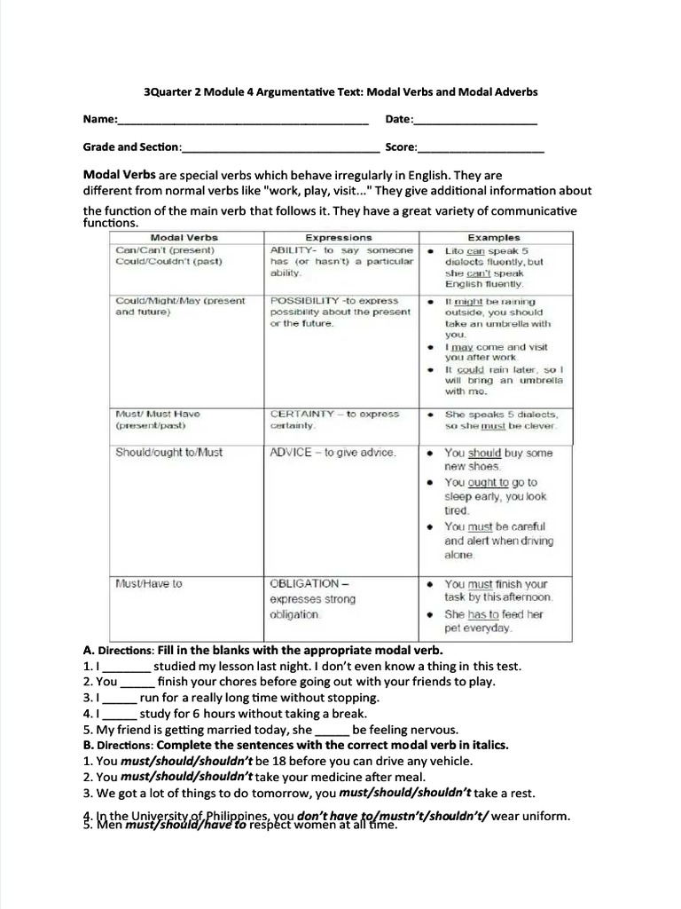 argumentative essay with modal verbs and adverbs