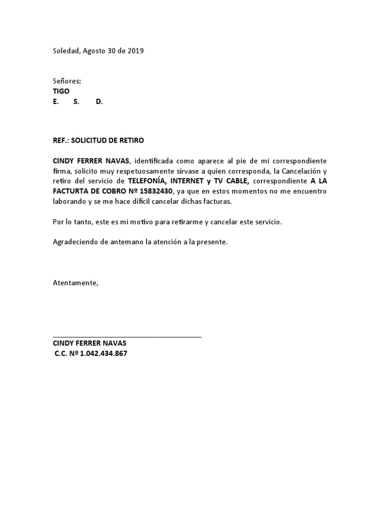 Carta de Solicitud de Servicio PDF