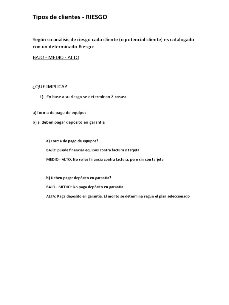 Tipos de Clientes - Riesgo | PDF | Cliente