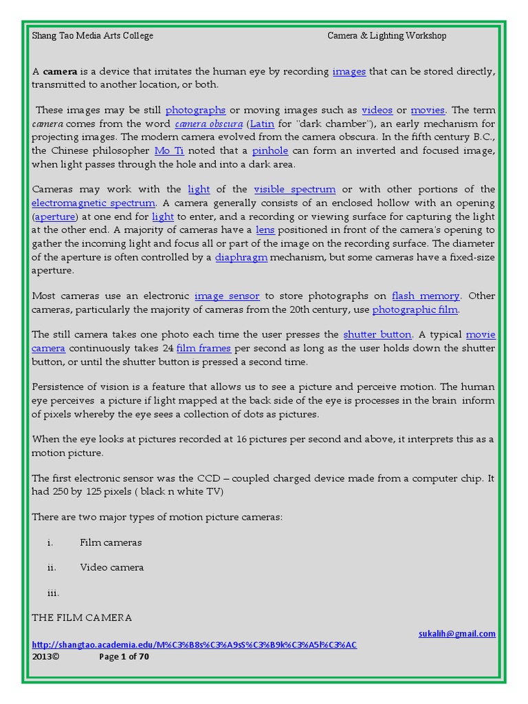 Camera Theory Class PDF Camera Eye