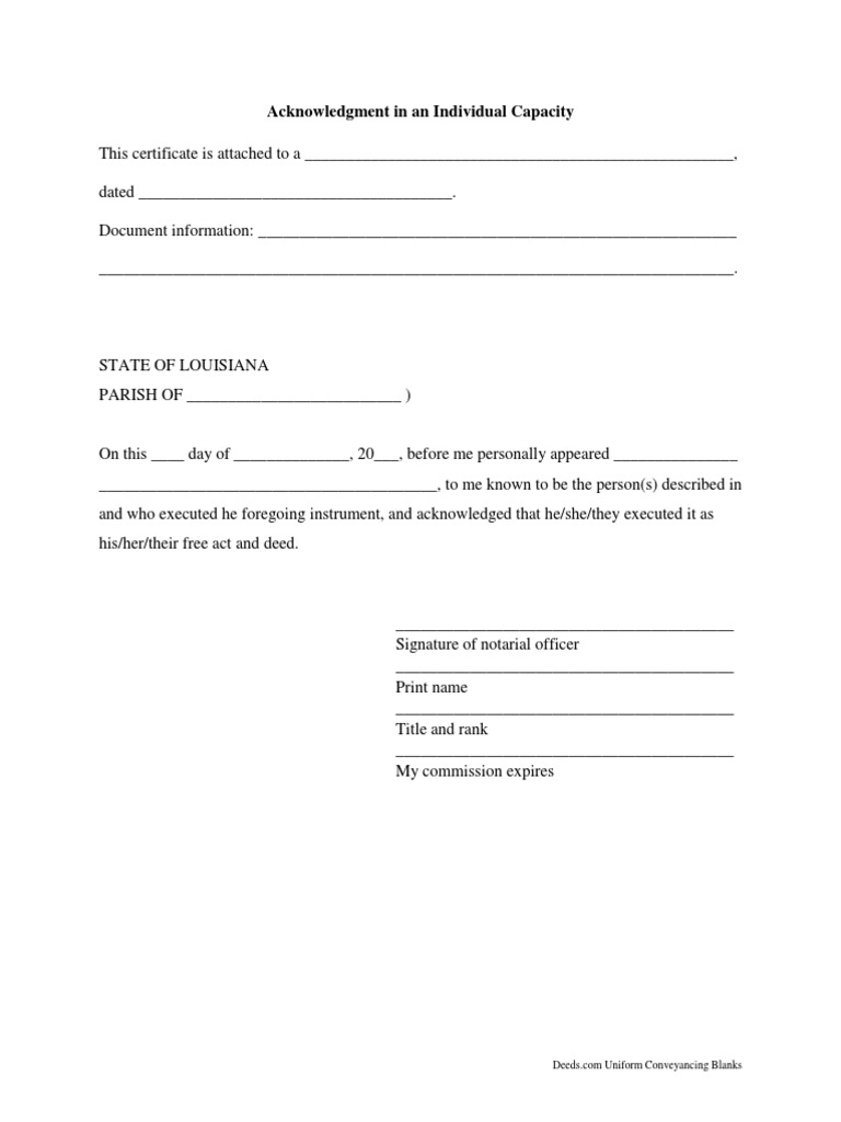 Acknowledgment in An Individual Capacity | PDF
