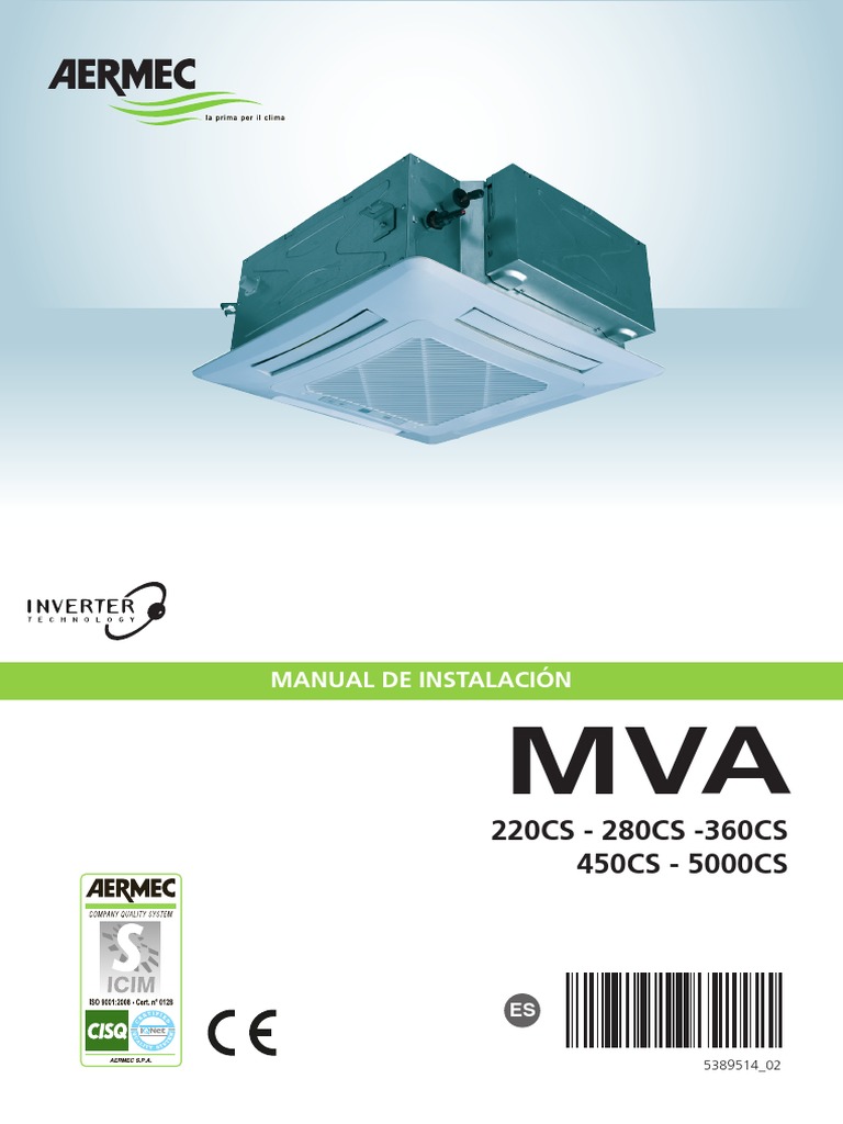 Manual de Instalación Aermec MVA 220-5000CS | PDF | Agua | Aire ...