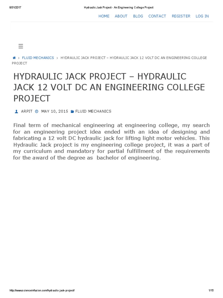 Hydraulic Jack Project An Engineering College Project Download Free