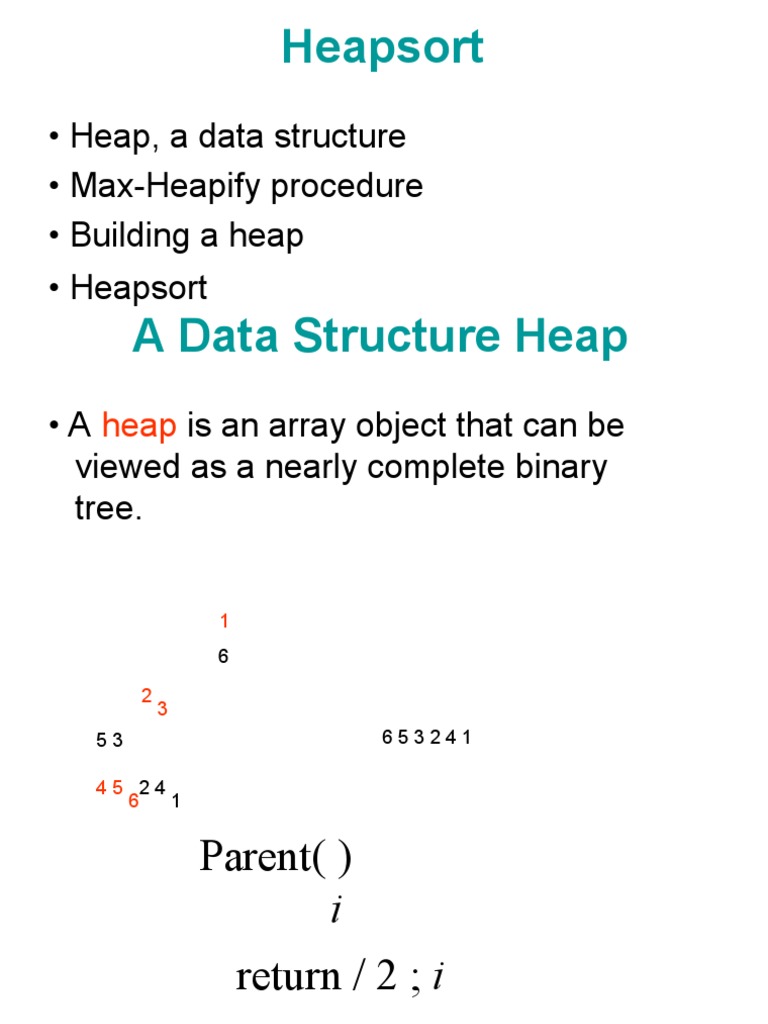 Heapsort: - Heap, A Data Structure - Max-Heapify Procedure - Building A ...