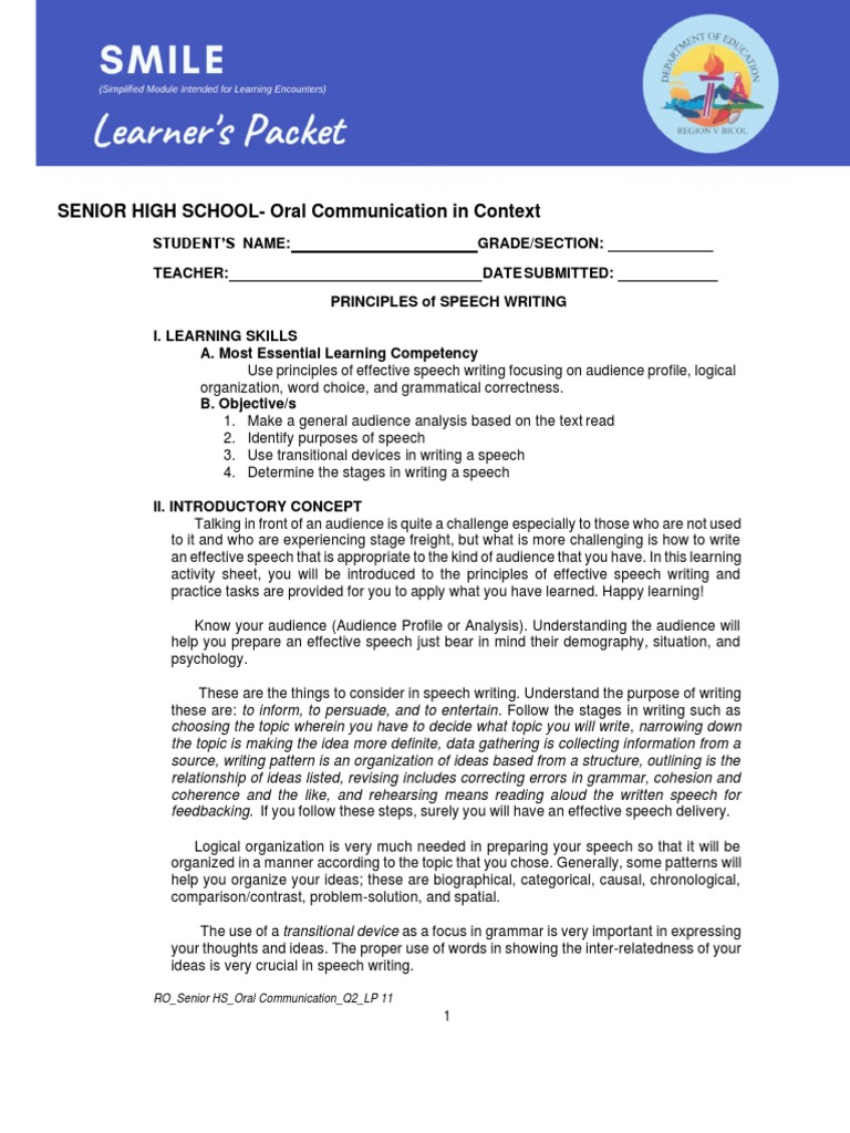 Oral Communication - Q2 - LP-11 | PDF | Speech | Idea