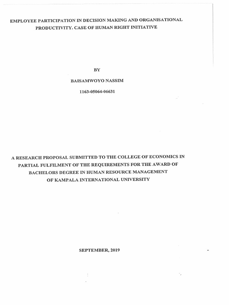 Employee Participation In Decision Making And Organisational PDF