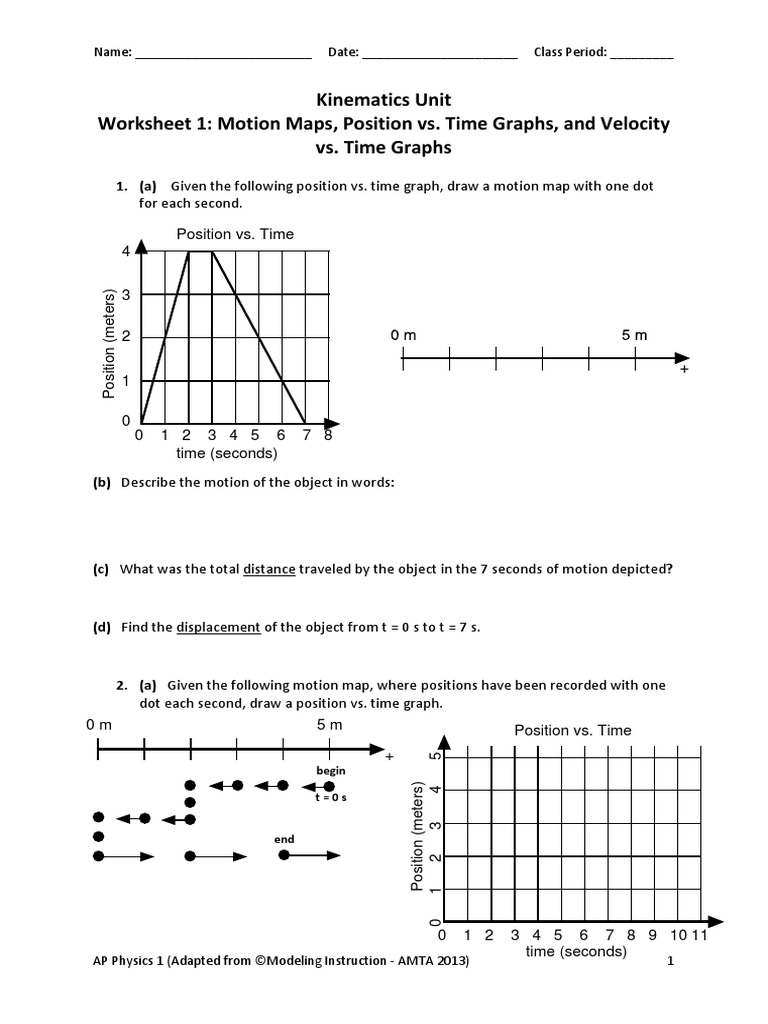 WS 1 Motion Maps, Position vs. Time Graphs, and Velocity vs. Time ...