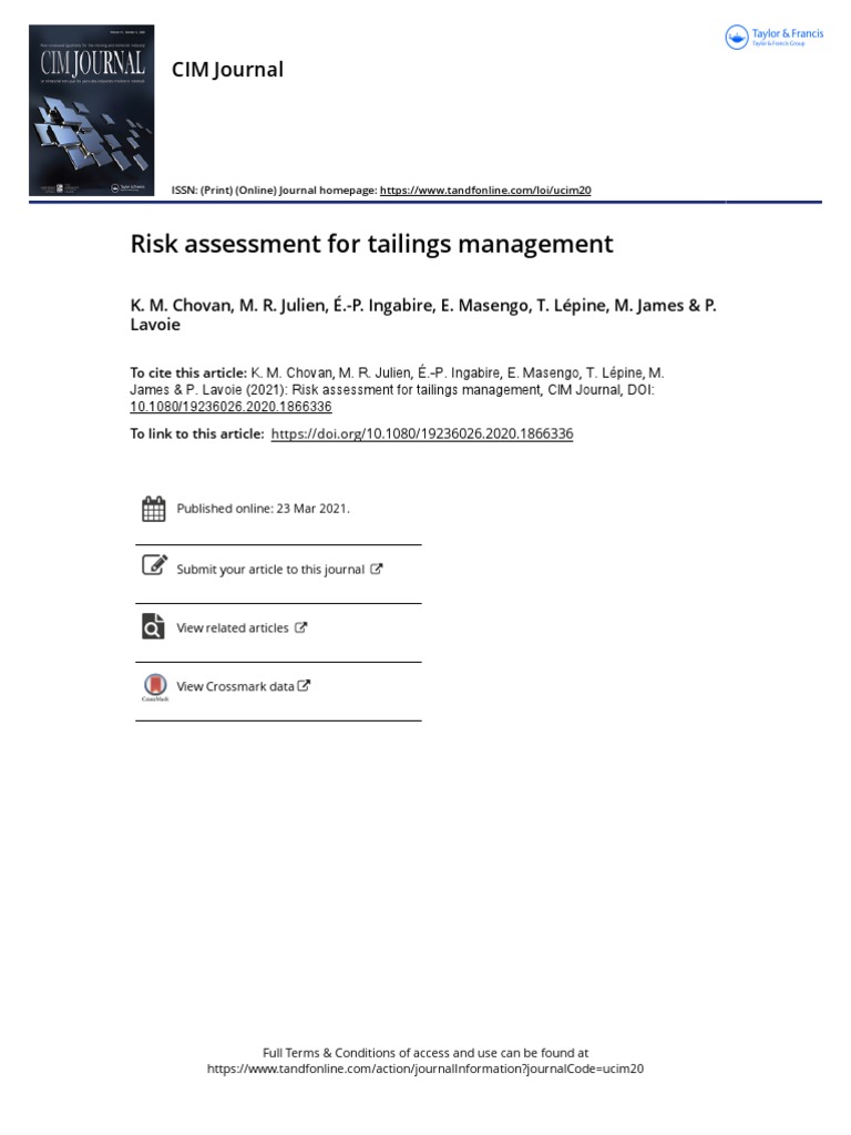 Risk Assessment For Tailings Management | PDF | Risk | Risk Assessment
