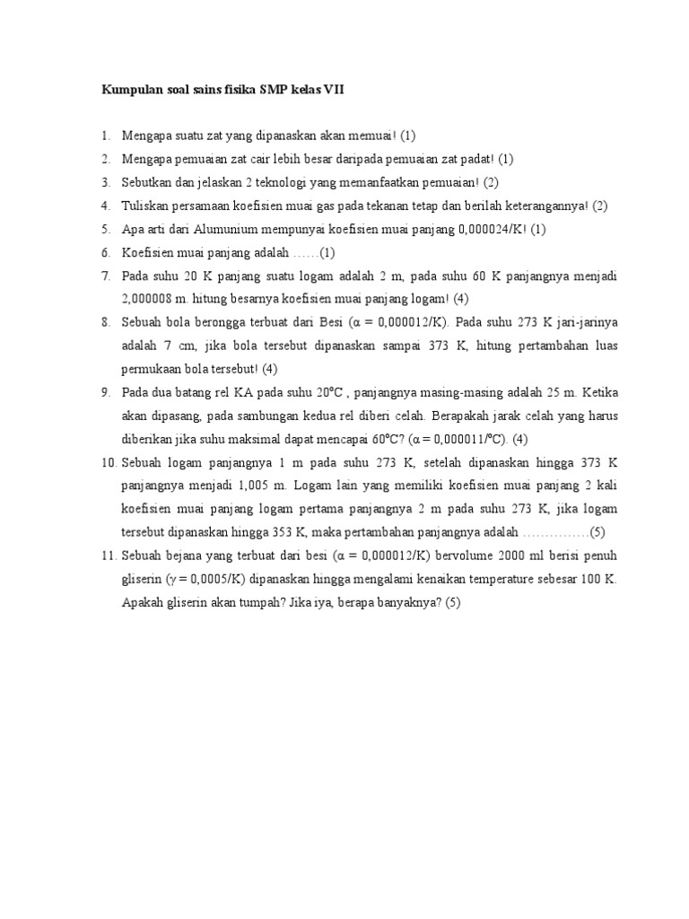 Soal Fisika Kelas 7 Kalor Dan Pemuaian - Kunci Jawaban