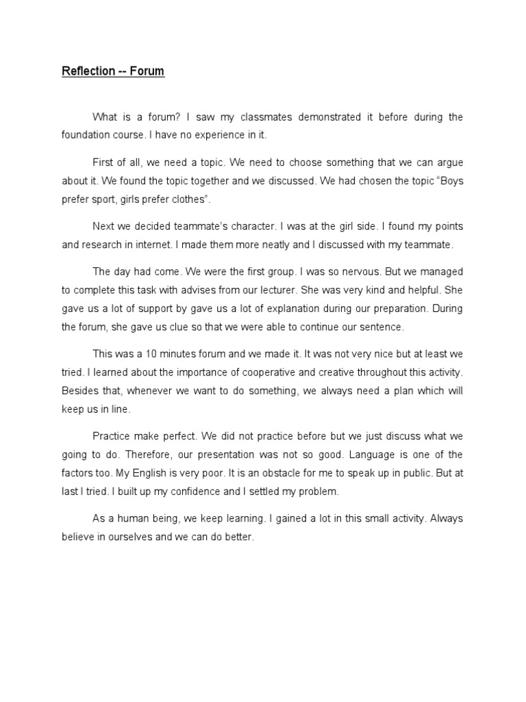 Reflection Forum | PDF | Career & Growth | Self-Improvement
