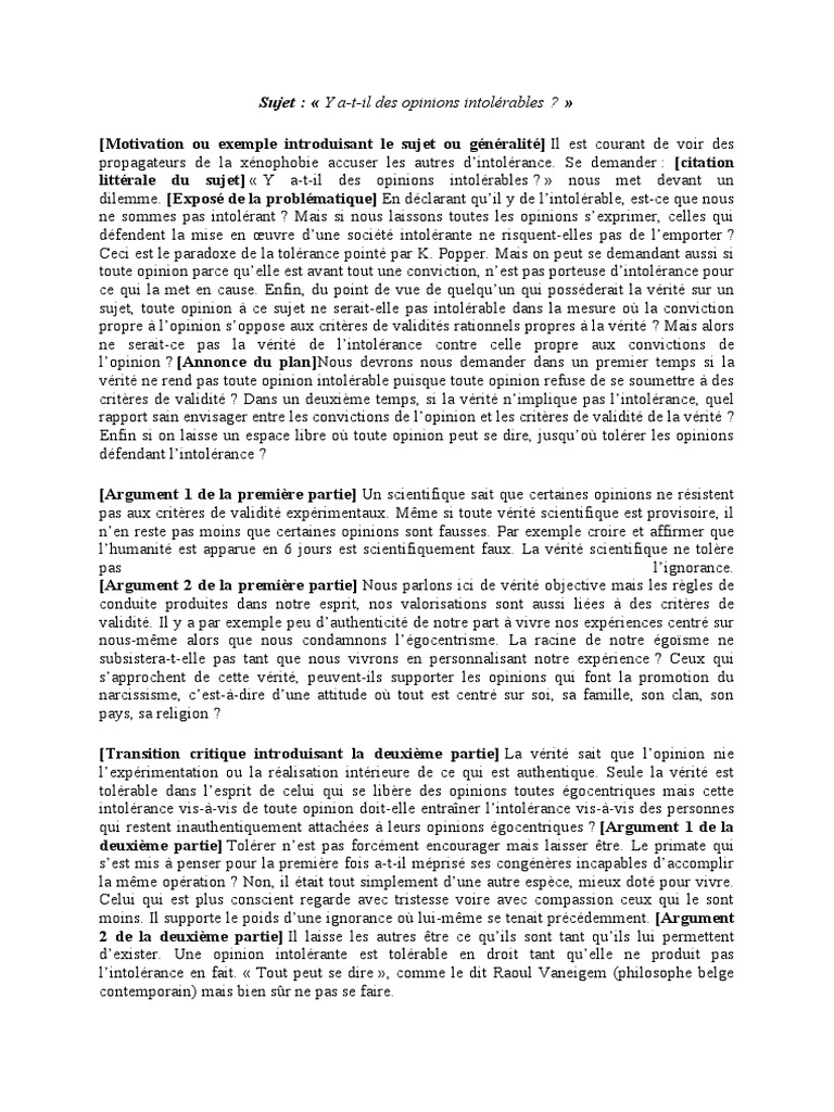 Peut on Dire à Chacun Sa Vérité Dissertation Corrigé Sujet Dissertation Plus Corrigé | PDF | Tolérance | Vérité