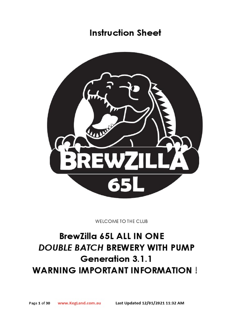 BrewZilla 65L Instruction Manual PDF Brewing Beer