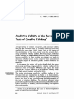 Predictive Validity The Torrance Tests Creative Thinking